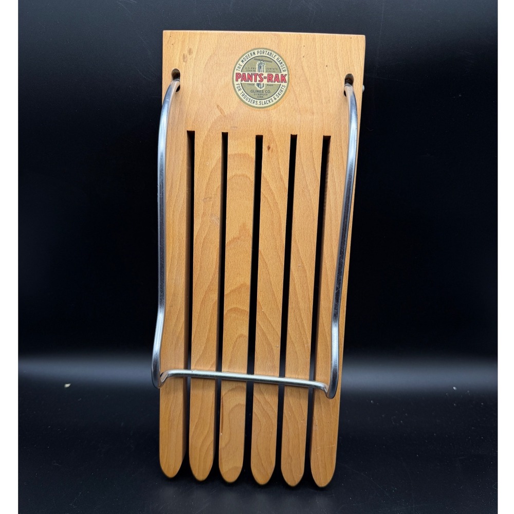 Vintage Pants-Rak Wood Trouser Hanger Glines Co Glenbrook Conn Portable 5 Slot